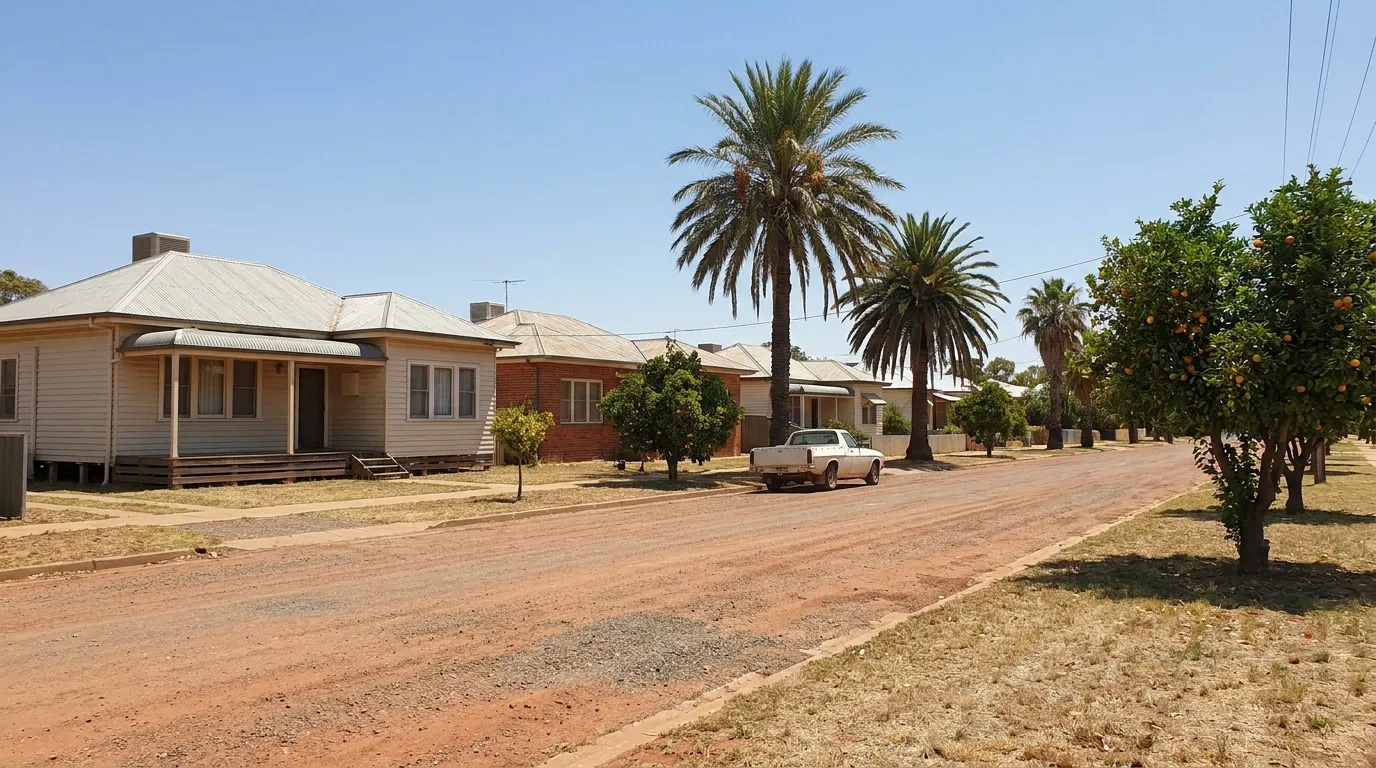Street of older weatherboard homes on stumps in a Sunraysia town